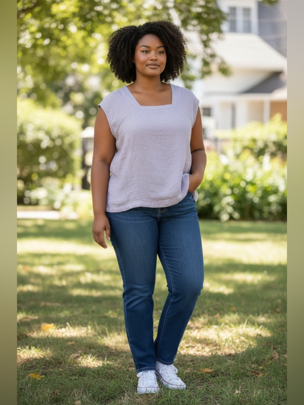Flax Sleeveless Square-Neck Blouse in Lavender